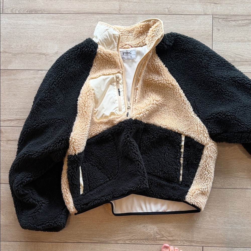 STOIC Two-Tone Teddy Jacket in Black & Cream
